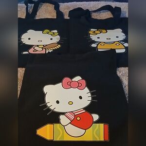 Hello Kitty Black Tote Bags with Pink, Yellow, and Orange Accents